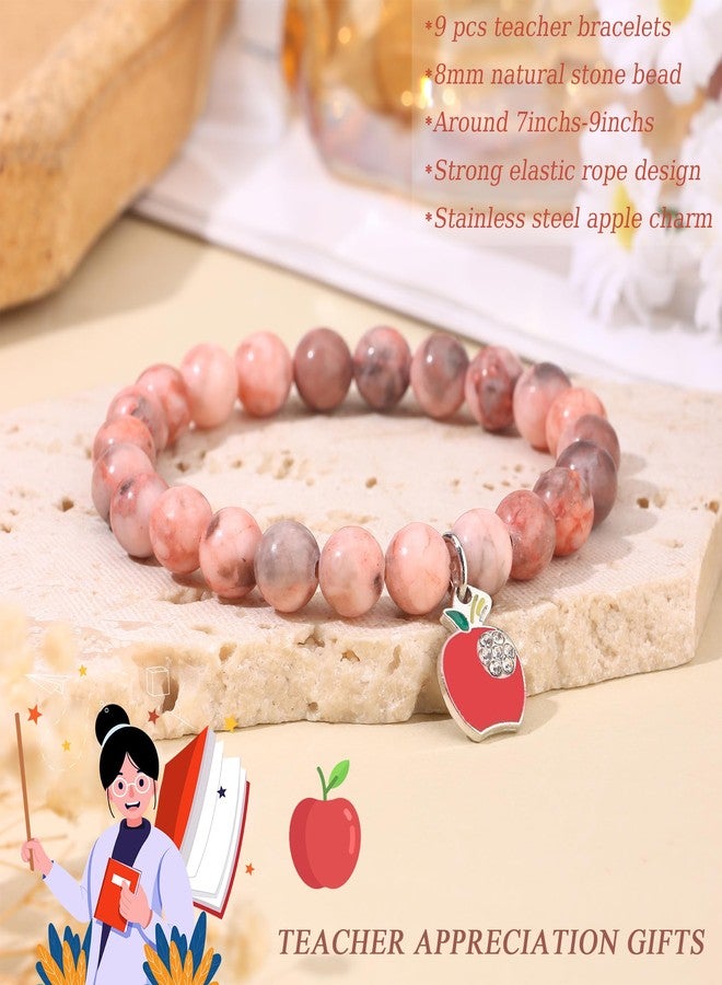MOZAKA 9Pcs Teacher Appreciation Bracelets Gifts for Women Men, Natural Stone Teacher Appreciation Gift - Thank You Gift for Teachers - Image 2